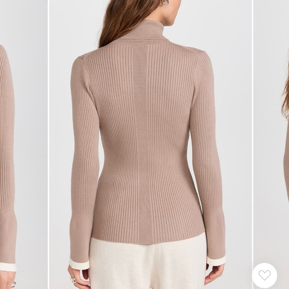 VARLEY Ravena Ribbed Knit High Neck Bell Sleeve Sweater Fungi Tan Women’s Medium - Picture 11 of 11